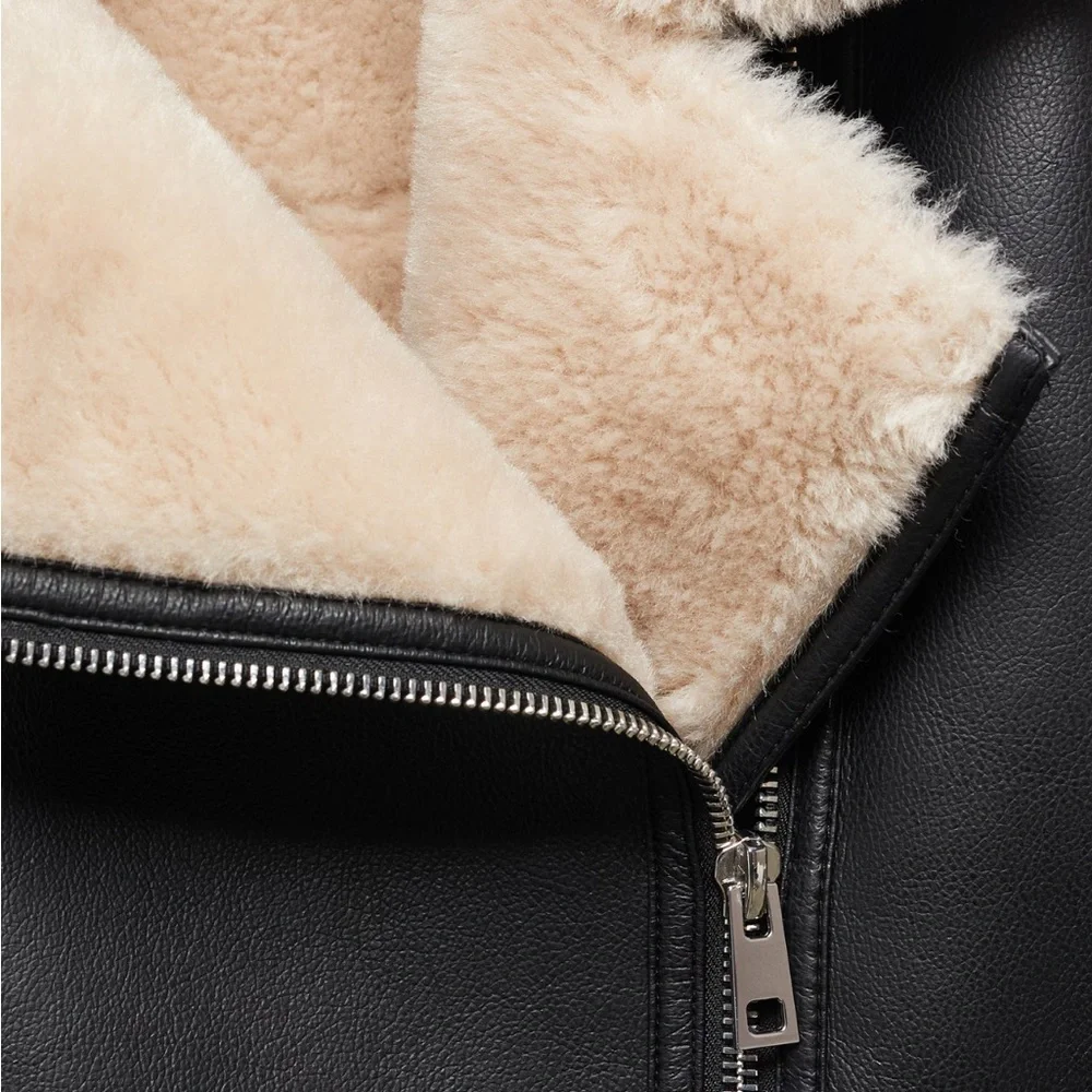 🖤 mango faux shearling-lined biker jacket 🖤
✨ size xs | new with tags ✨ - Picture 7 of 8